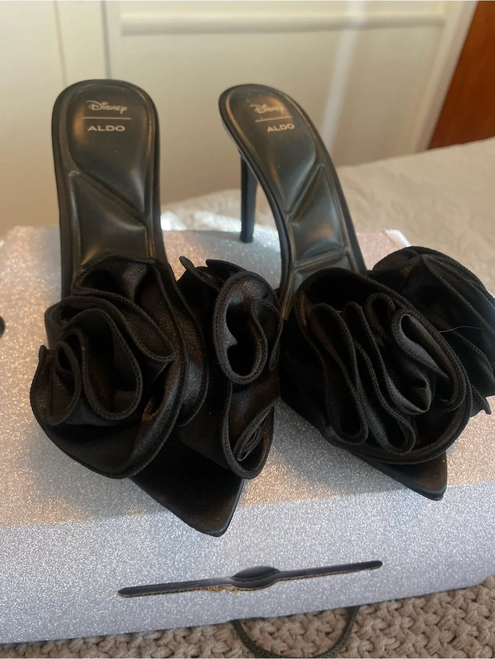 ALDO Black Floral Rosette Stiletto Mules